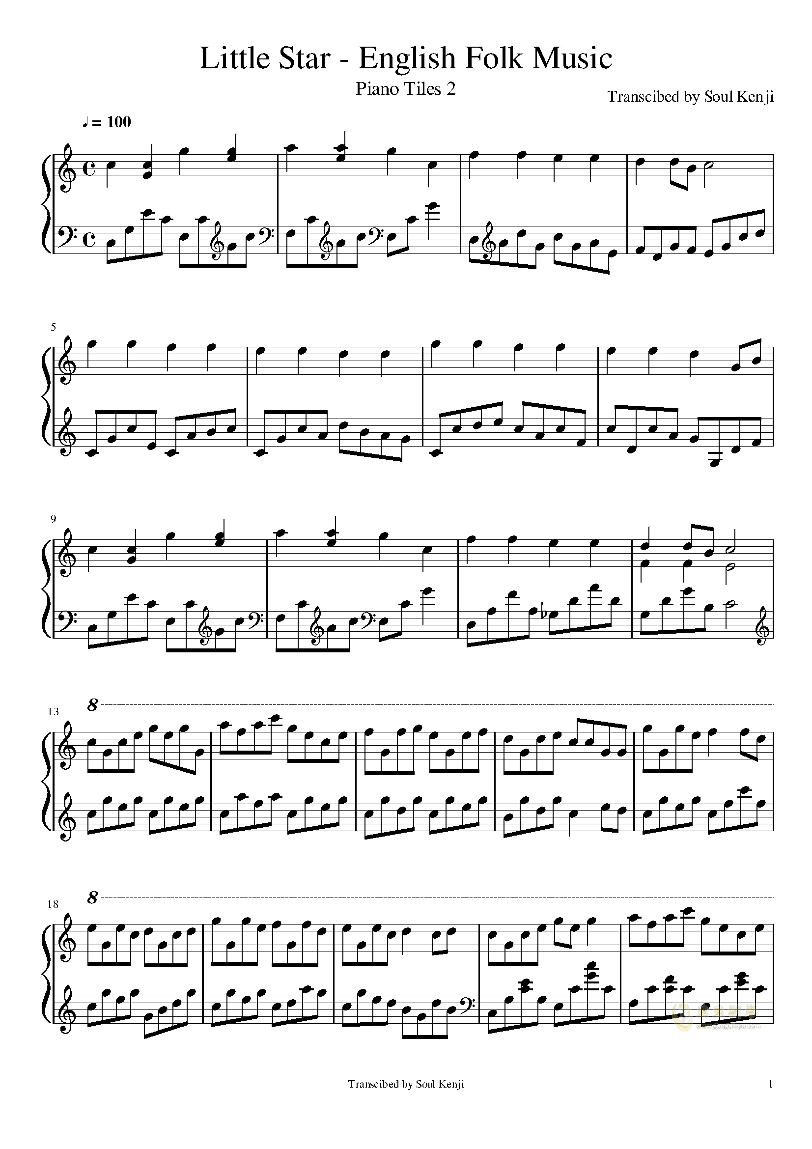 小星星钢琴谱 第1页
